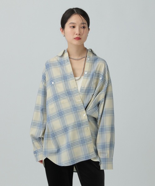 LEPSIM（レプシィム）の「カシュクールチェックシャツ　630187（シャツ/ブラウス・レディース・ベージュ/グリーン・FREE）」の10枚目の写真