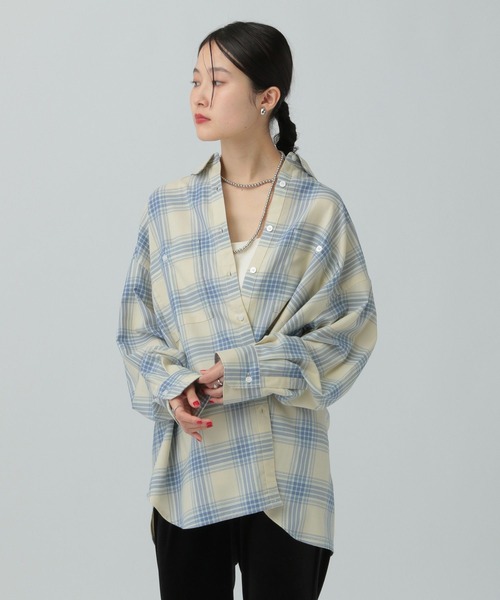 LEPSIM（レプシィム）の「カシュクールチェックシャツ　630187（シャツ/ブラウス・レディース・ベージュ/グリーン・FREE）」の3枚目の写真