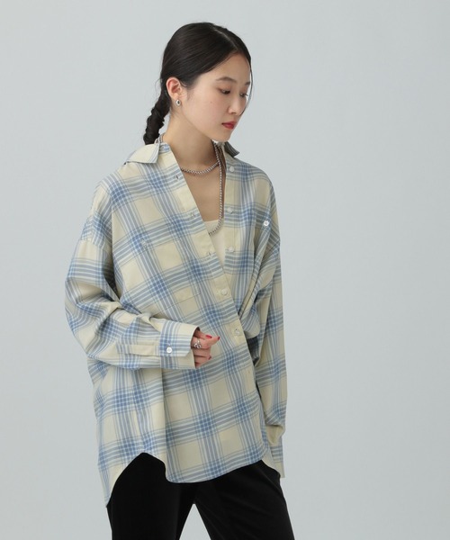 LEPSIM（レプシィム）の「カシュクールチェックシャツ　630187（シャツ/ブラウス・レディース・ベージュ/グリーン・FREE）」の4枚目の写真