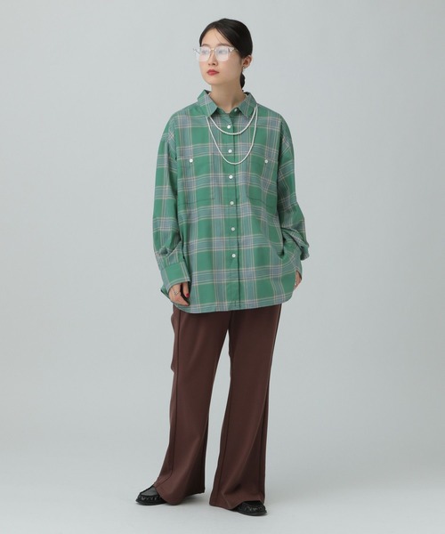 LEPSIM（レプシィム）の「カシュクールチェックシャツ　630187（シャツ/ブラウス・レディース・ベージュ/グリーン・FREE）」の14枚目の写真