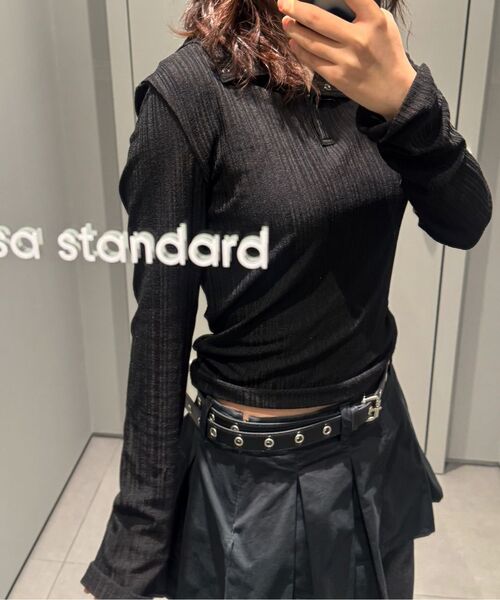 MUSINSA STANDARD WOMAN（ムシンサスタンダードウーマン）の「ウィメンズバーティカルテクスチャーフード付き長袖Tシャツ[ブラック]（パーカー・レディース・その他・LARGE/SMALL/X-SMALL/MEDIUM）」の7枚目の写真