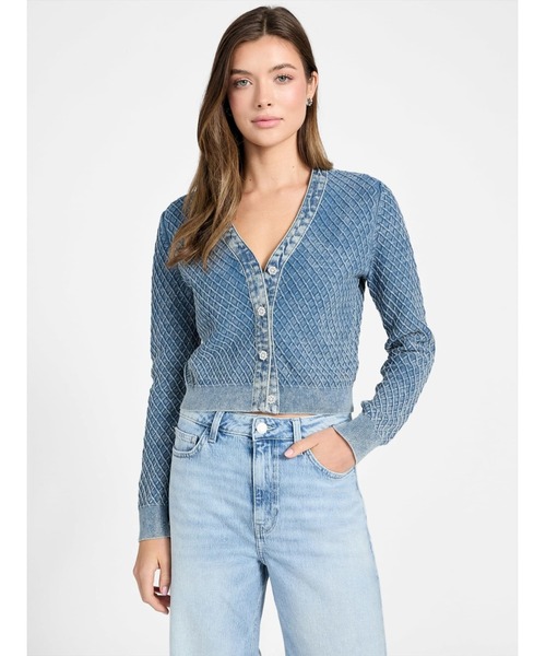 Guess（ゲス）の「Long Sleeves V-neck Lylah Cardi Sweater カーディガン  （ニット/セーター・レディース・クリーム/グレー・SMALL/MEDIUM/X-SMALL）」の4枚目の写真