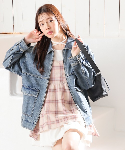 Honeys（ハニーズ）の「ゆるＧジャン（デニムジャケット・レディース・グレー/インディゴブルー/ブルー系その他・L/LL/M）」の9枚目の写真