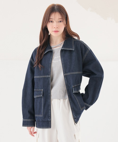 Honeys（ハニーズ）の「ゆるＧジャン（デニムジャケット・レディース・グレー/インディゴブルー/ブルー系その他・L/LL/M）」の17枚目の写真