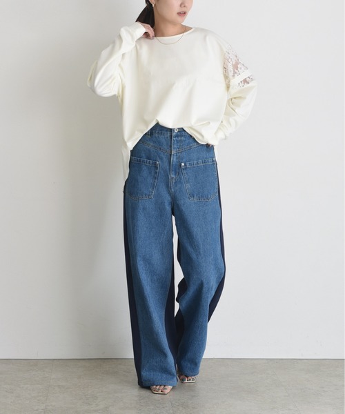 Eimee Law（エイミーロウ）の「スリーブレース テキスト刺繍ラウンドヘムトップス（Tシャツ/カットソー・レディース・オフホワイト/ブラック/アイボリー・FREE）」の8枚目の写真