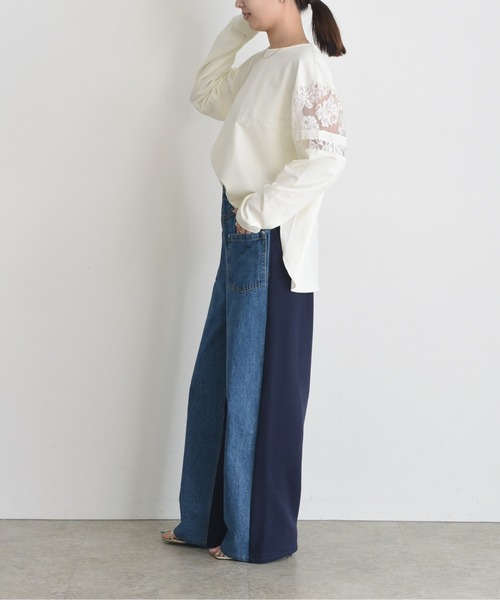 Eimee Law（エイミーロウ）の「スリーブレース テキスト刺繍ラウンドヘムトップス（Tシャツ/カットソー・レディース・オフホワイト/ブラック/アイボリー・FREE）」の9枚目の写真