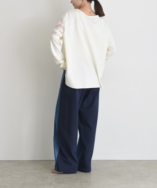 Eimee Law（エイミーロウ）の「スリーブレース テキスト刺繍ラウンドヘムトップス（Tシャツ/カットソー・レディース・オフホワイト/ブラック/アイボリー・FREE）」の10枚目の写真