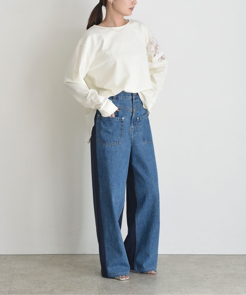 Eimee Law（エイミーロウ）の「スリーブレース テキスト刺繍ラウンドヘムトップス（Tシャツ/カットソー・レディース・オフホワイト/ブラック/アイボリー・FREE）」の12枚目の写真