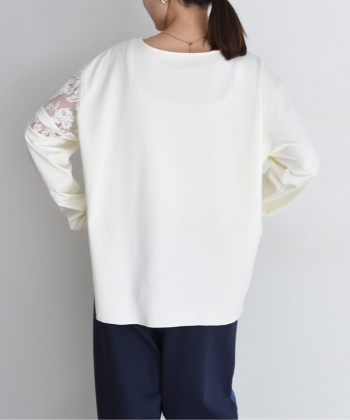 Eimee Law（エイミーロウ）の「スリーブレース テキスト刺繍ラウンドヘムトップス（Tシャツ/カットソー・レディース・オフホワイト/ブラック/アイボリー・FREE）」の15枚目の写真