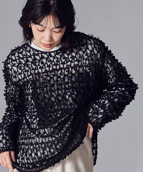 Gready Brilliant(グレディブリリアン)の「ドット刺繍レースクルー(シャツ/ブラウス・レディース・アイボリー/ブラック・FREE)」の2枚目の写真