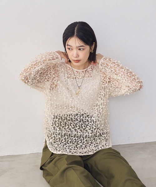 Gready Brilliant(グレディブリリアン)の「ドット刺繍レースクルー(シャツ/ブラウス・レディース・アイボリー/ブラック・FREE)」の12枚目の写真
