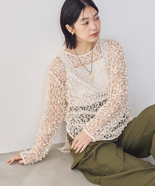 Gready Brilliant(グレディブリリアン)の「ドット刺繍レースクルー(シャツ/ブラウス・レディース・アイボリー/ブラック・FREE)」の13枚目の写真