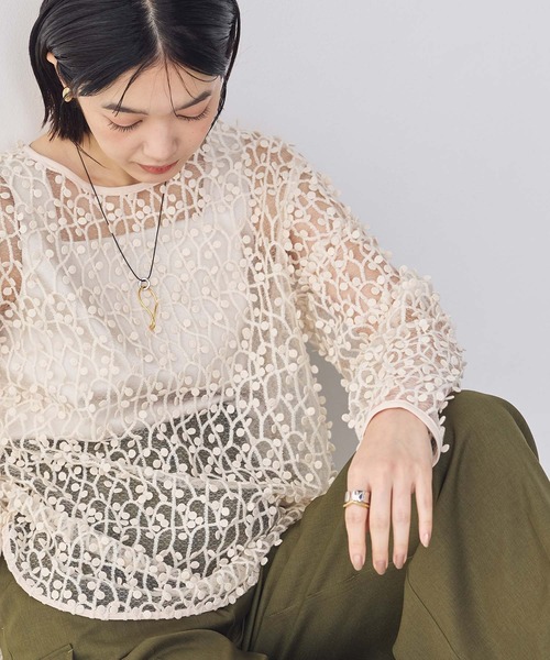 Gready Brilliant(グレディブリリアン)の「ドット刺繍レースクルー(シャツ/ブラウス・レディース・アイボリー/ブラック・FREE)」の14枚目の写真