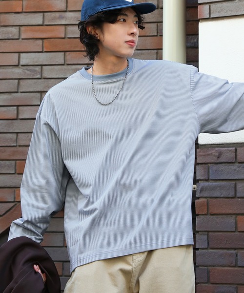 NAKER(ネイカー)の「細ピッチボーダーロンT(Tシャツ/カットソー・メンズ・ブルー/ブラック/カーキ・S/M/L/XL)」の3枚目の写真