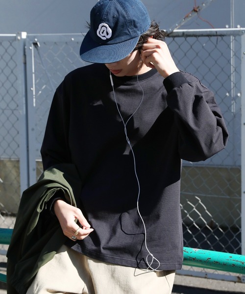 NAKER(ネイカー)の「細ピッチボーダーロンT(Tシャツ/カットソー・メンズ・ブルー/ブラック/カーキ・S/M/L/XL)」の1枚目の写真