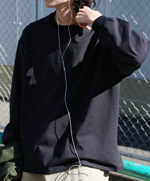 NAKER(ネイカー)の「細ピッチボーダーロンT(Tシャツ/カットソー・メンズ・ブルー/ブラック/カーキ・S/M/L/XL)」の4枚目の写真