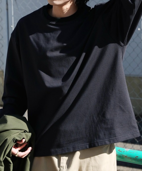 NAKER(ネイカー)の「細ピッチボーダーロンT(Tシャツ/カットソー・メンズ・ブルー/ブラック/カーキ・S/M/L/XL)」の5枚目の写真
