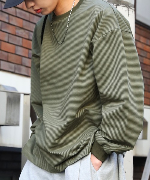 NAKER(ネイカー)の「細ピッチボーダーロンT(Tシャツ/カットソー・メンズ・ブルー/ブラック/カーキ・S/M/L/XL)」の14枚目の写真