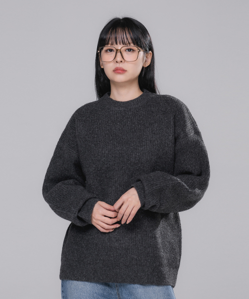 ウールハチクラシックニット BK8943_チャコール（ニット/セーター