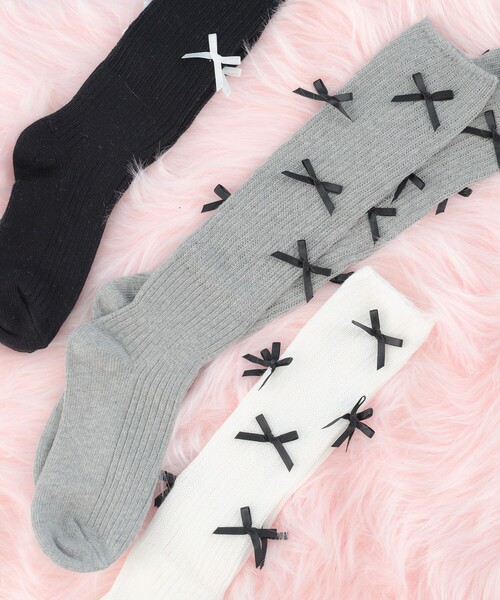 CAROLINA GLASER（カロリナ グレイサー）の「リボン付き リブ ハイソックス（ソックス/靴下・レディース・ホワイト/グレー/ブラック・ONE SIZE）」の11枚目の写真