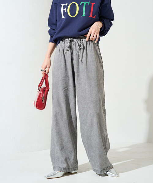 FREAK'S STORE(フリークスストア)の「限定展開 レーヨン デニム イージーパンツ(デニムパンツ・レディース・ブラック/グレー/ネイビー/サックスブルー・SMALL/LARGE/MEDIUM)」の3枚目の写真