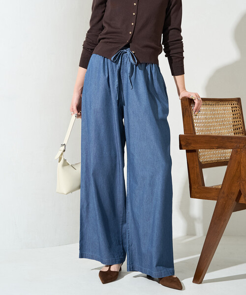 FREAK'S STORE(フリークスストア)の「限定展開 レーヨン デニム イージーパンツ(デニムパンツ・レディース・ブラック/グレー/ネイビー/サックスブルー・SMALL/LARGE/MEDIUM)」の4枚目の写真