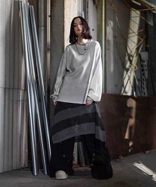 ERAR（エラー）の「【ERAR】ヴィンテージライクハイダメージワッフルクルーネックロンT（Tシャツ/カットソー・メンズ・ブラック/ホワイト・S/M/L/XL）」の9枚目の写真