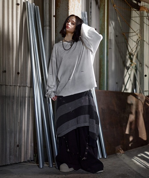 ERAR（エラー）の「【ERAR】ヴィンテージライクハイダメージワッフルクルーネックロンT（Tシャツ/カットソー・メンズ・ブラック/ホワイト・S/M/L/XL）」の10枚目の写真