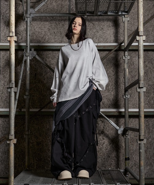 ERAR（エラー）の「【ERAR】ヴィンテージライクハイダメージワッフルクルーネックロンT（Tシャツ/カットソー・メンズ・ブラック/ホワイト・S/M/L/XL）」の12枚目の写真