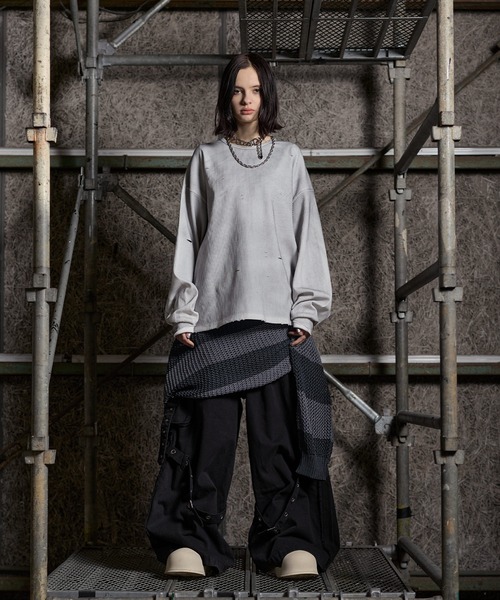 ERAR（エラー）の「【ERAR】ヴィンテージライクハイダメージワッフルクルーネックロンT（Tシャツ/カットソー・メンズ・ブラック/ホワイト・S/M/L/XL）」の13枚目の写真