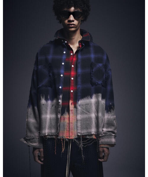 DANKE SCHON（ダンケシェーン）の「DankeSchon/ダンケシェーン/FLANNEL DAMAGE OMBRE BLEACH SHIRTS（シャツ/ブラウス・レディース・ブルー/ホワイト/レッド・L）」の3枚目の写真