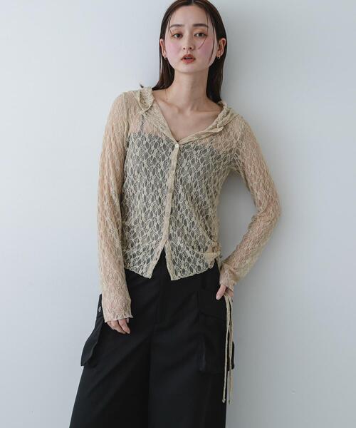 SENSE OF PLACE by URBAN RESEARCH（センスオブプレイスバイアーバンリサーチ）の「『洗濯可』フーディレースカットトップ（その他トップス・レディース・ブラック/アイボリー/ベージュ・ONE）」の3枚目の写真