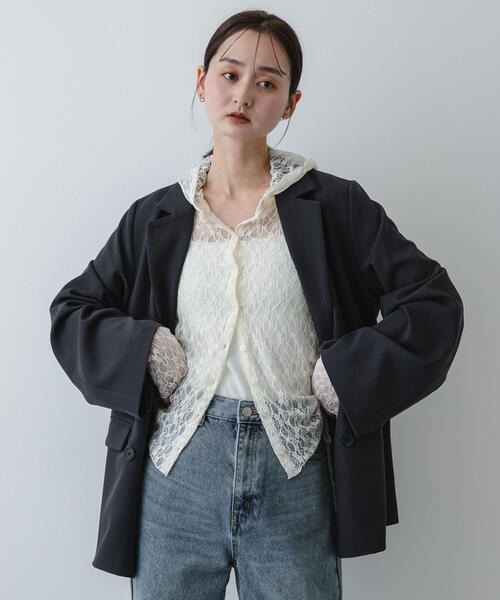 SENSE OF PLACE by URBAN RESEARCH（センスオブプレイスバイアーバンリサーチ）の「『洗濯可』フーディレースカットトップ（その他トップス・レディース・ブラック/アイボリー/ベージュ・ONE）」の4枚目の写真