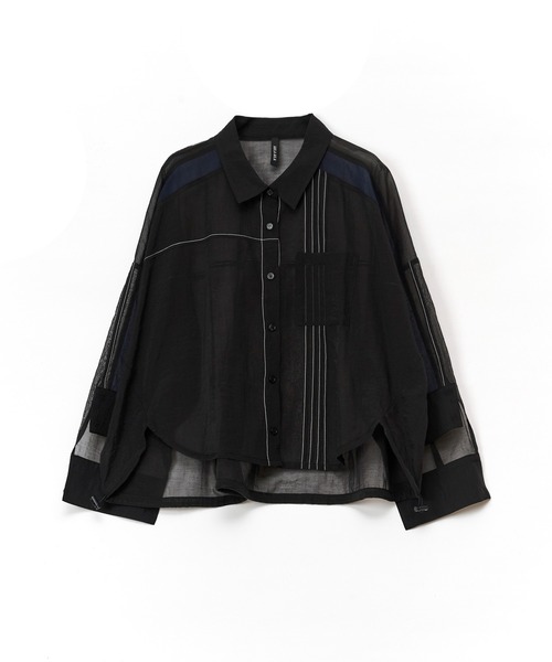 AULA AILA（アウラアイラ）の「ステッチポイントシアーシャツ（シャツ/ブラウス・レディース・ブラウン/グレイッシュベージュ/ブラック・0）」の2枚目の写真