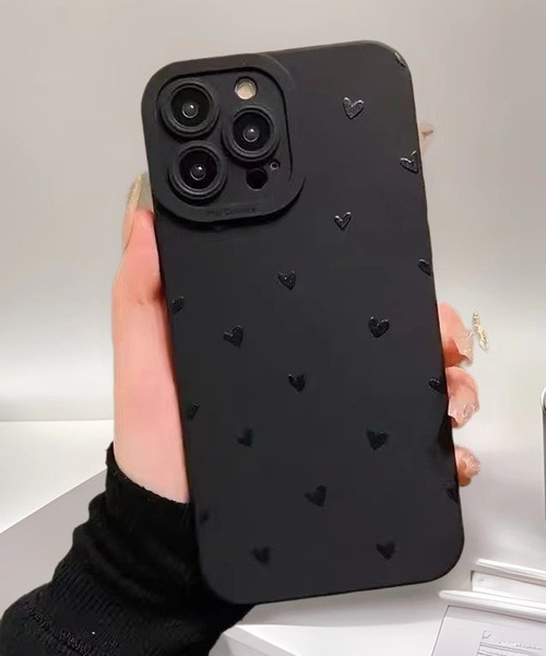 マットブラック ハートエンボス iPhoneケース iPhoneカバー アイフォン