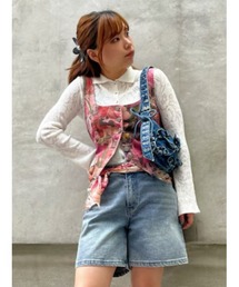 Ribbon detail appliqué denim handbag/リボンディテール アップリケデニムハンドバッグ