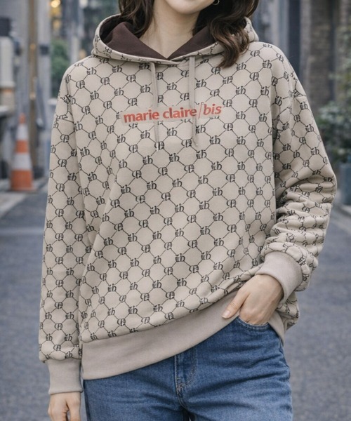 marie claire/bis UV配色カラー立体フードデザイントップス（パーカー