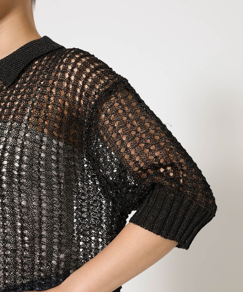 BARNYARDSTORM（バンヤードストーム）の「BARNYARDSTORM / 透かし編みポロ半袖ニット（ニット/セーター・レディース・アイボリー/ブラック・FREE）」の13枚目の写真