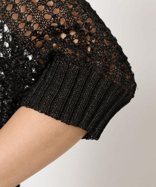 BARNYARDSTORM（バンヤードストーム）の「BARNYARDSTORM / 透かし編みポロ半袖ニット（ニット/セーター・レディース・アイボリー/ブラック・FREE）」の14枚目の写真