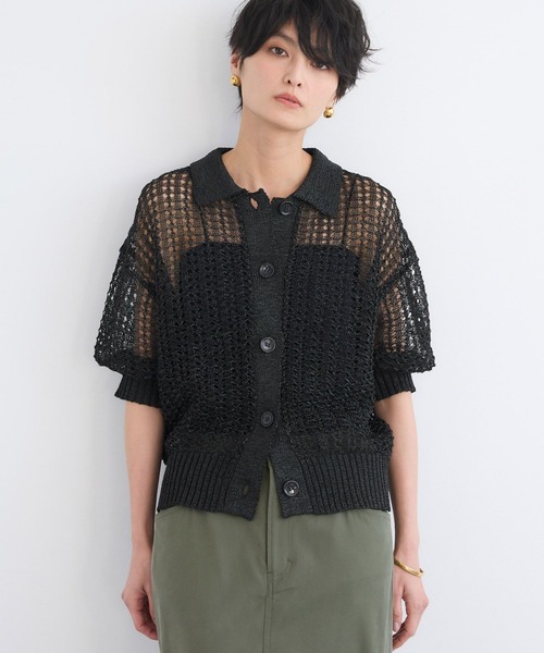 BARNYARDSTORM（バンヤードストーム）の「BARNYARDSTORM / 透かし編みポロ半袖ニット（ニット/セーター・レディース・アイボリー/ブラック・FREE）」の20枚目の写真