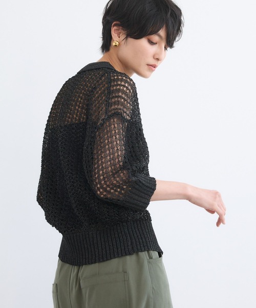 BARNYARDSTORM（バンヤードストーム）の「BARNYARDSTORM / 透かし編みポロ半袖ニット（ニット/セーター・レディース・アイボリー/ブラック・FREE）」の22枚目の写真