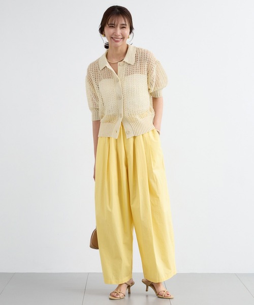 BARNYARDSTORM（バンヤードストーム）の「BARNYARDSTORM / 透かし編みポロ半袖ニット（ニット/セーター・レディース・アイボリー/ブラック・FREE）」の5枚目の写真