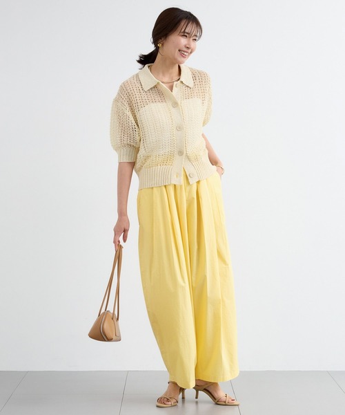 BARNYARDSTORM（バンヤードストーム）の「BARNYARDSTORM / 透かし編みポロ半袖ニット（ニット/セーター・レディース・アイボリー/ブラック・FREE）」の6枚目の写真