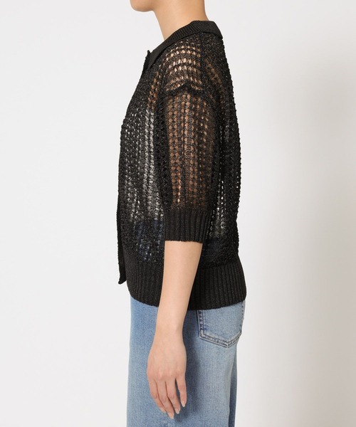 BARNYARDSTORM（バンヤードストーム）の「BARNYARDSTORM / 透かし編みポロ半袖ニット（ニット/セーター・レディース・アイボリー/ブラック・FREE）」の10枚目の写真