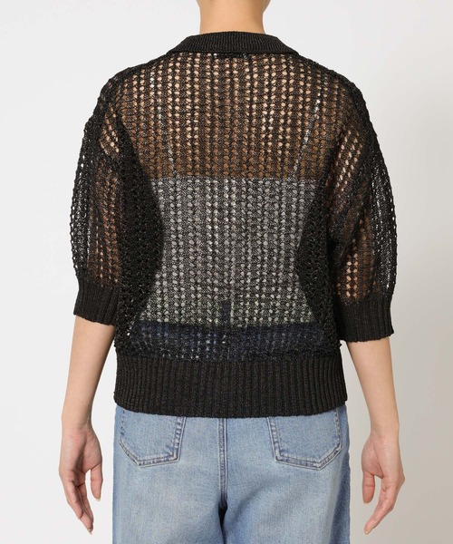 BARNYARDSTORM（バンヤードストーム）の「BARNYARDSTORM / 透かし編みポロ半袖ニット（ニット/セーター・レディース・アイボリー/ブラック・FREE）」の11枚目の写真