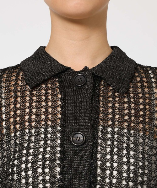 BARNYARDSTORM（バンヤードストーム）の「BARNYARDSTORM / 透かし編みポロ半袖ニット（ニット/セーター・レディース・アイボリー/ブラック・FREE）」の12枚目の写真