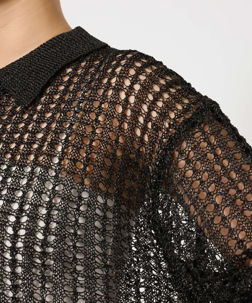 BARNYARDSTORM（バンヤードストーム）の「BARNYARDSTORM / 透かし編みポロ半袖ニット（ニット/セーター・レディース・アイボリー/ブラック・FREE）」の15枚目の写真