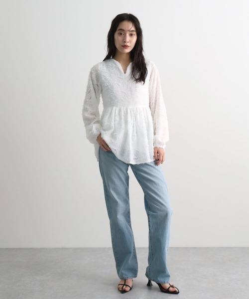 Futier land(フューティアランド)の「キーネックペプラムフリンジトップス(シャツ/ブラウス・レディース・ブラック/ホワイト/ブルー・FREE)」の13枚目の写真