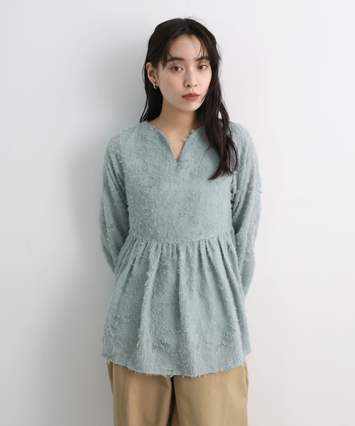 Futier land(フューティアランド)の「キーネックペプラムフリンジトップス(シャツ/ブラウス・レディース・ブラック/ホワイト/ブルー・FREE)」の19枚目の写真