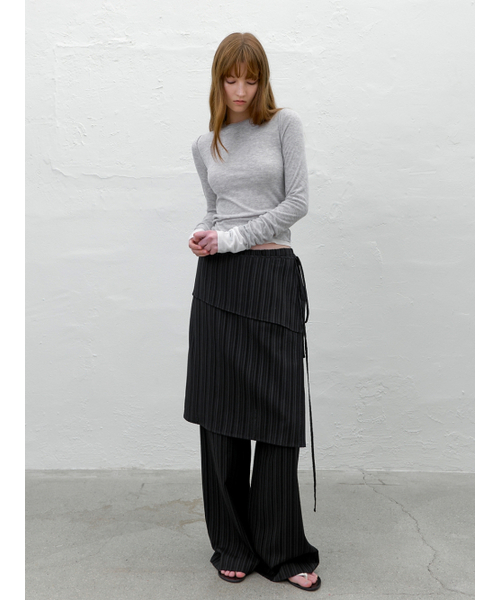 ATELIER NAIN(アトリエナイン)の「LAYERED SET WRAP SKIRT PANTS (PT-5751)(スラックス・レディース・ホワイト/ブラック・MEDIUM/SMALL)」の4枚目の写真